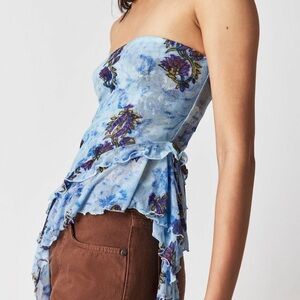 Floral Blue Strapless Top